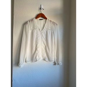 1 state white bohemian semi sheer long sleeve prairie top size XXS